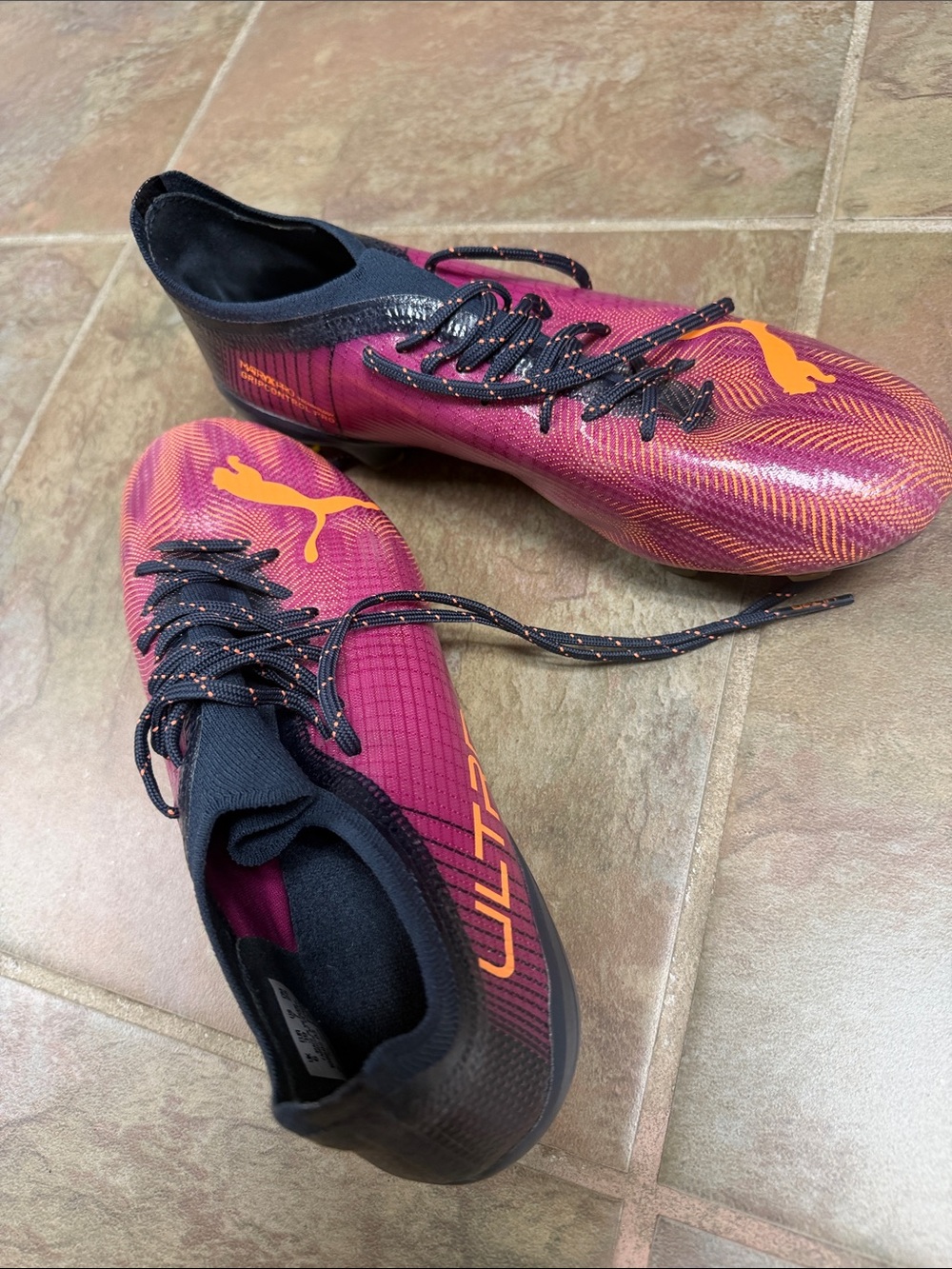Puma Kids Magenta and Orange Soccer Cleats